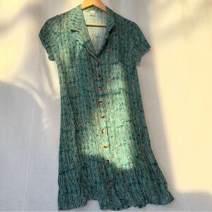 Retro Twik | Teal Leaf Print Midi Dress | US L